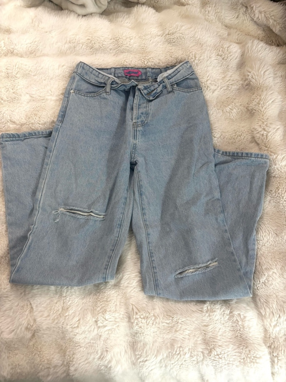 Edikted Light Blue fold over Distressed Women's Jeans